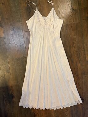 Whimsical Slip Dress with Delicate Lace Trim and floral pattern- Cream